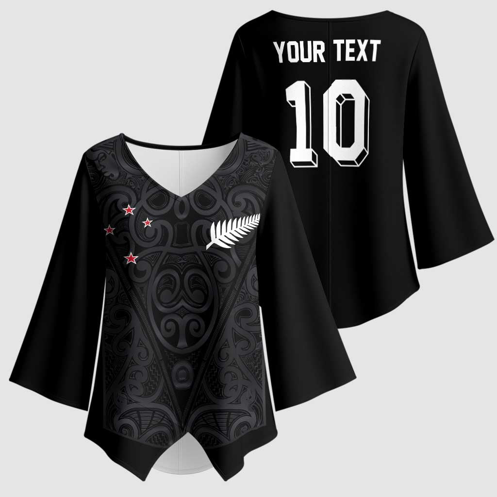 Custom Aotearoa Rugby Kimono Sleeve Blouse Fern Blacks-Traditional Maori Motifs Design