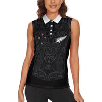 Custom Aotearoa Rugby Women Sleeveless Polo Shirt Fern Blacks-Traditional Maori Motifs Design LT03 - Polynesian Pride