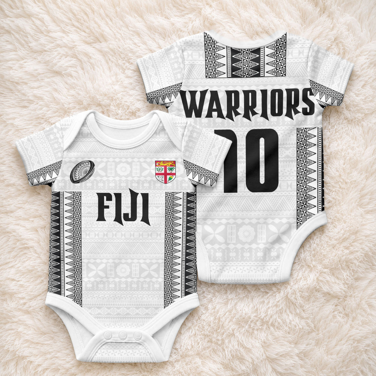 Fiji Rugby Warriors Baby Onesie Masi Tribal Pattern Go Champion 2024 LT03 - Polynesian Pride