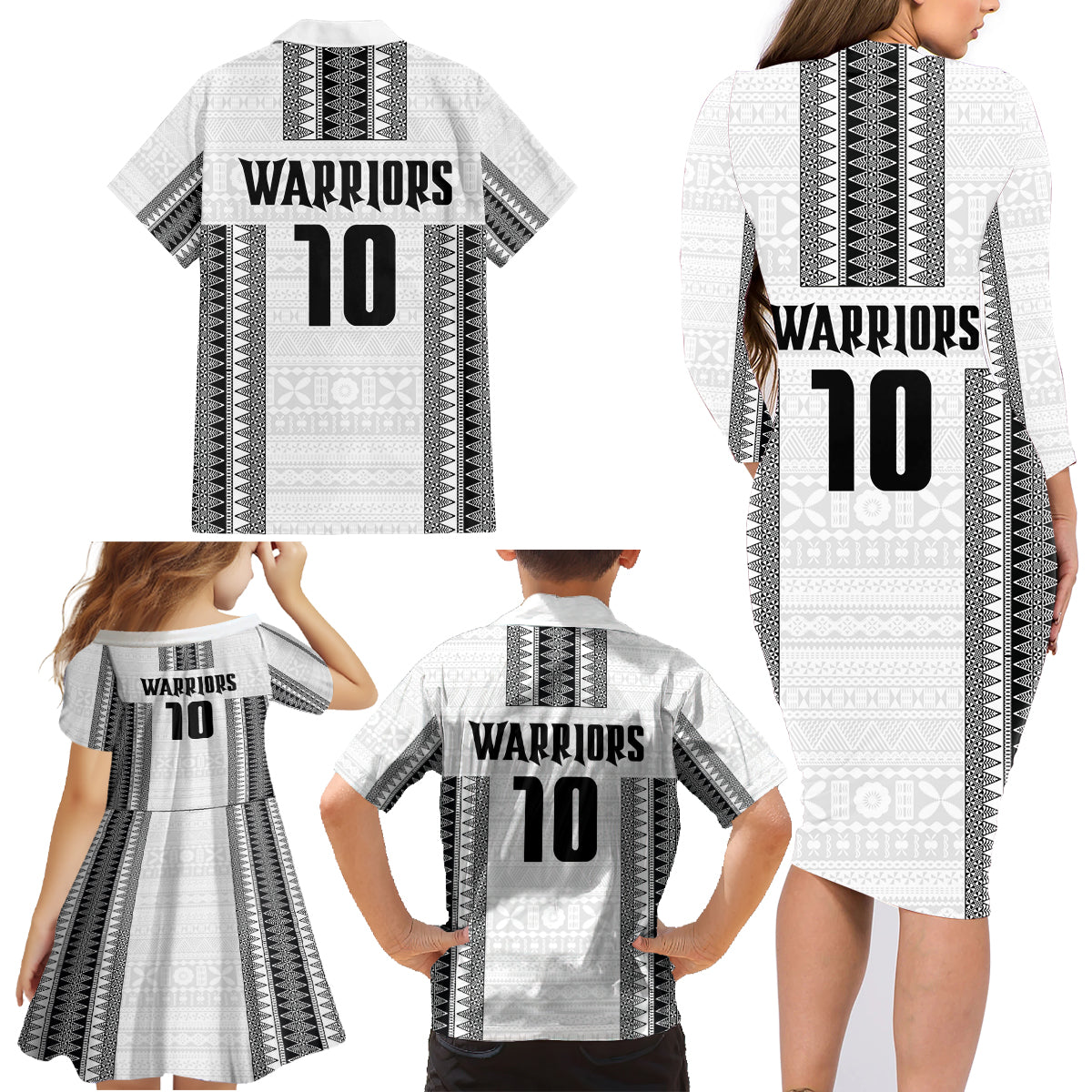 Fiji Rugby Warriors Family Matching Long Sleeve Bodycon Dress and Hawaiian Shirt Masi Tribal Pattern Go Champion 2024 LT03 - Polynesian Pride