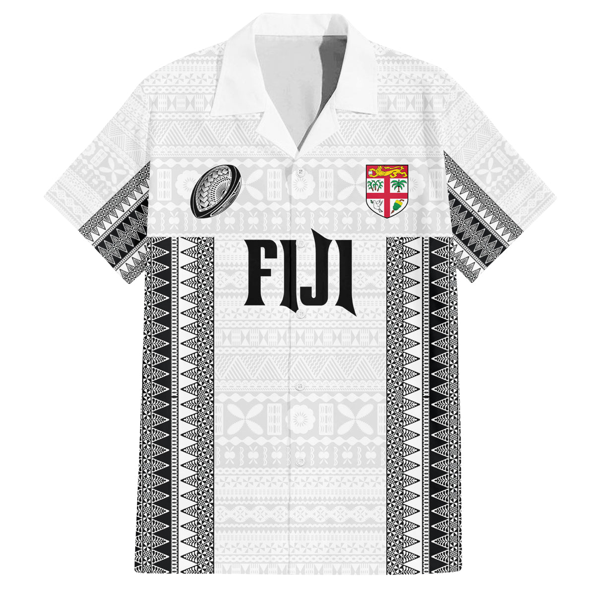 Fiji Rugby Warriors Family Matching Long Sleeve Bodycon Dress and Hawaiian Shirt Masi Tribal Pattern Go Champion 2024 LT03 Dad's Shirt - Short Sleeve White - Polynesian Pride