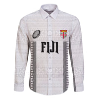 Fiji Rugby Warriors Family Matching Off The Shoulder Long Sleeve Dress and Hawaiian Shirt Masi Tribal Pattern Go Champion 2024 LT03 Dad's Shirt - Long Sleeve White - Polynesian Pride