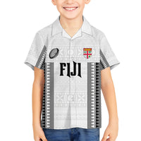 Fiji Rugby Warriors Family Matching Summer Maxi Dress and Hawaiian Shirt Masi Tribal Pattern Go Champion 2024 LT03 Son's Shirt White - Polynesian Pride