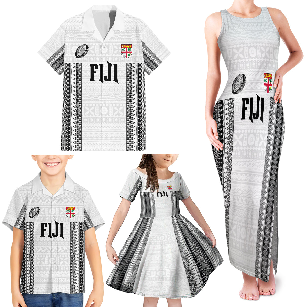 Fiji Rugby Warriors Family Matching Tank Maxi Dress and Hawaiian Shirt Masi Tribal Pattern Go Champion 2024 LT03 - Polynesian Pride