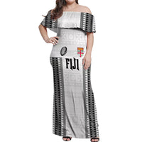 Fiji Rugby Warriors Off Shoulder Maxi Dress Masi Tribal Pattern Go Champion 2024 LT03 Women White - Polynesian Pride