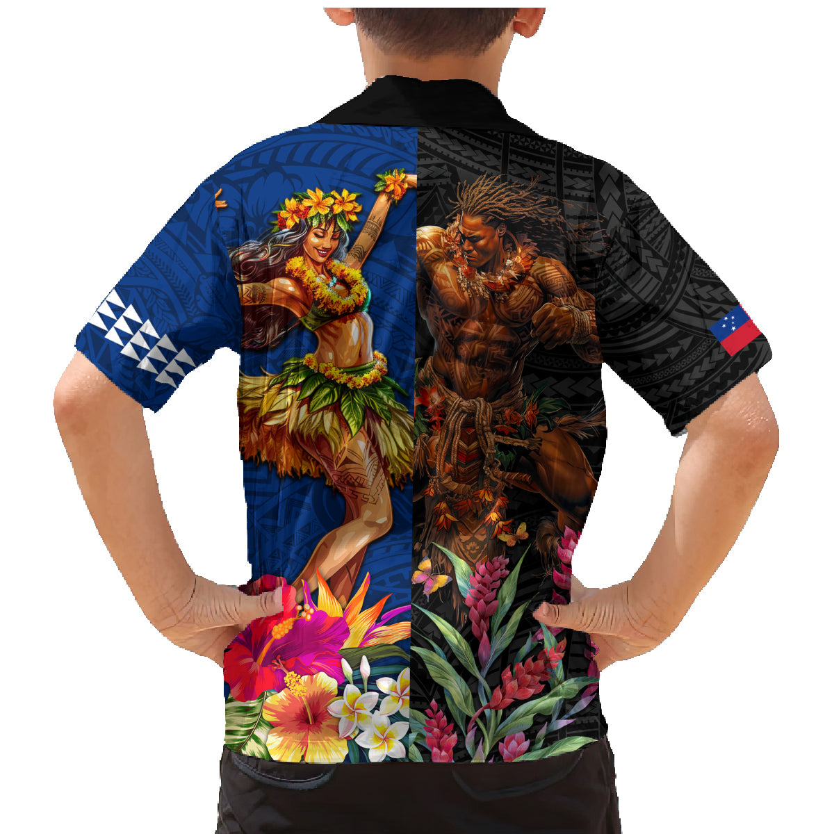 Hawaii and Samoa Together Family Matching Mermaid Dress and Hawaiian Shirt Samoan Warrior and Beauty Hula Girl LT03 - Polynesian Pride