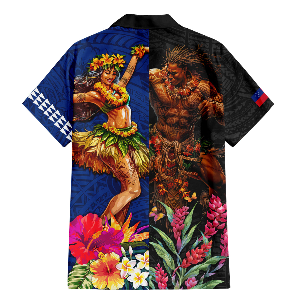 Hawaii and Samoa Together Family Matching Mermaid Dress and Hawaiian Shirt Samoan Warrior and Beauty Hula Girl LT03 - Polynesian Pride