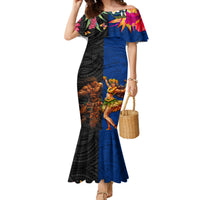 Hawaii and Samoa Together Family Matching Mermaid Dress and Hawaiian Shirt Samoan Warrior and Beauty Hula Girl LT03 Mom's Dress Black - Polynesian Pride