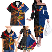 Hawaii and Samoa Together Family Matching Off The Shoulder Long Sleeve Dress and Hawaiian Shirt Samoan Warrior and Beauty Hula Girl LT03 - Polynesian Pride