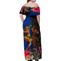 Hawaii and Samoa Together Family Matching Off Shoulder Maxi Dress and Hawaiian Shirt Samoan Warrior and Beauty Hula Girl LT03 - Polynesian Pride