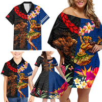 Hawaii and Samoa Together Family Matching Off Shoulder Short Dress and Hawaiian Shirt Samoan Warrior and Beauty Hula Girl LT03 - Polynesian Pride