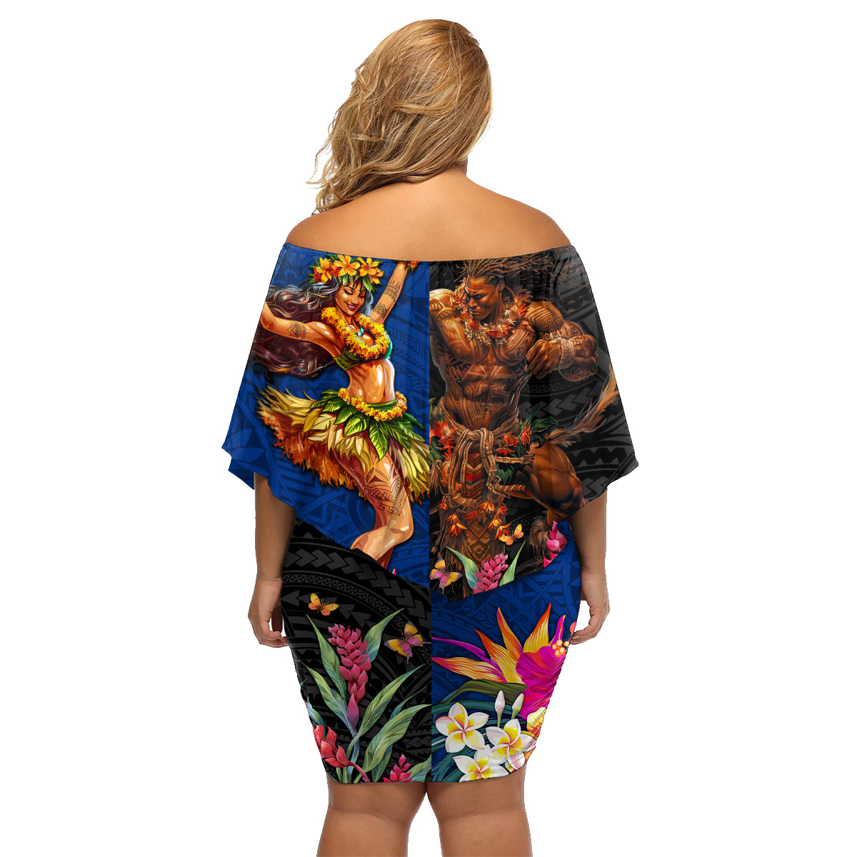 Hawaii and Samoa Together Family Matching Off Shoulder Short Dress and Hawaiian Shirt Samoan Warrior and Beauty Hula Girl LT03 - Polynesian Pride