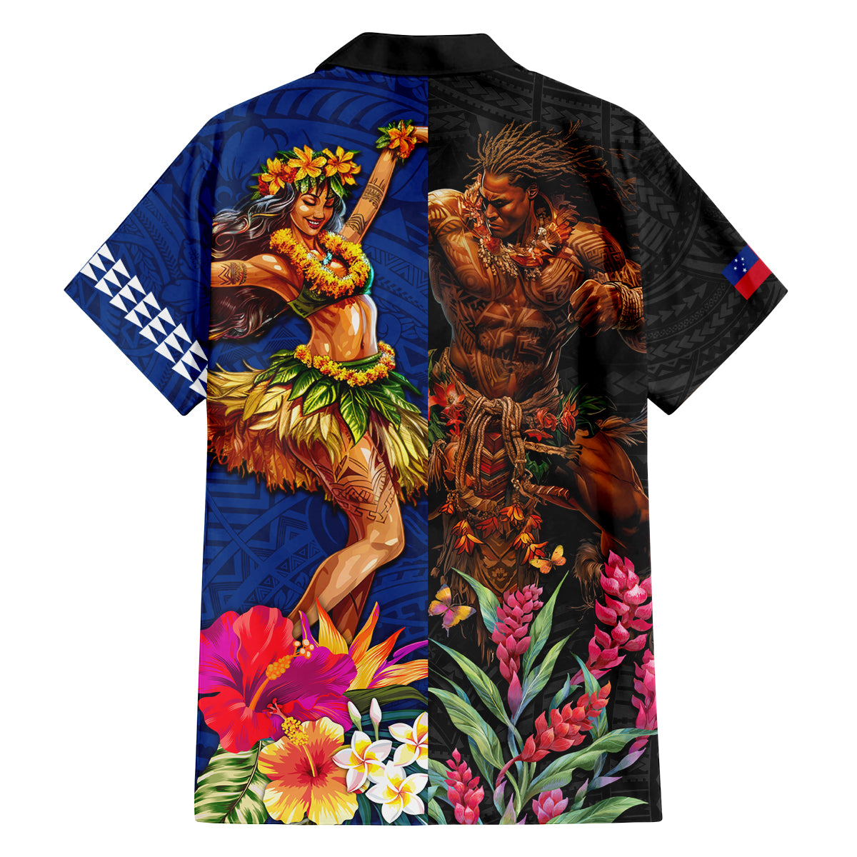 Hawaii and Samoa Together Family Matching Puletasi and Hawaiian Shirt Samoan Warrior and Beauty Hula Girl LT03 - Polynesian Pride