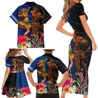 Hawaii and Samoa Together Family Matching Short Sleeve Bodycon Dress and Hawaiian Shirt Samoan Warrior and Beauty Hula Girl LT03 - Polynesian Pride