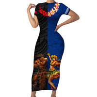 Hawaii and Samoa Together Family Matching Short Sleeve Bodycon Dress and Hawaiian Shirt Samoan Warrior and Beauty Hula Girl LT03 Mom's Dress Black - Polynesian Pride