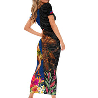 Hawaii and Samoa Together Family Matching Short Sleeve Bodycon Dress and Hawaiian Shirt Samoan Warrior and Beauty Hula Girl LT03 - Polynesian Pride