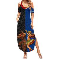 Hawaii and Samoa Together Family Matching Summer Maxi Dress and Hawaiian Shirt Samoan Warrior and Beauty Hula Girl LT03 Mom's Dress Black - Polynesian Pride