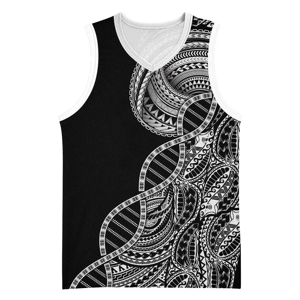 Samoan DNA Art Tattoo Basketball Jersey Polynesian Pattern Black Color