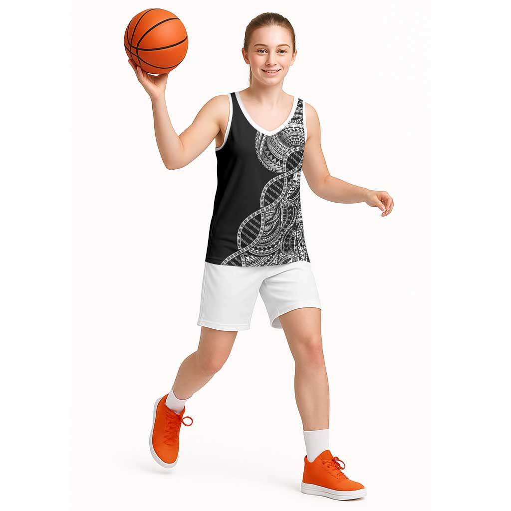 Samoan DNA Art Tattoo Basketball Jersey Polynesian Pattern Black Color