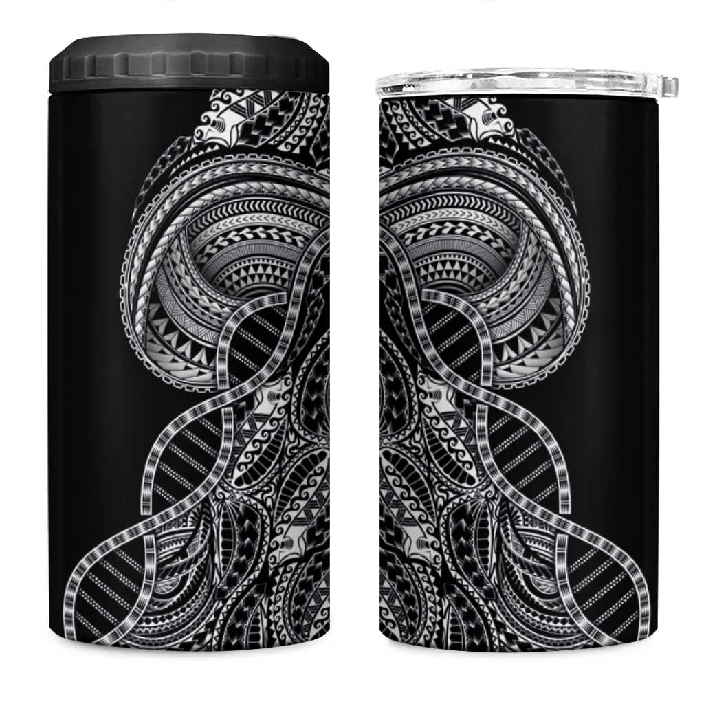 Samoan DNA Art Tattoo 4 in 1 Can Cooler Tumbler Polynesian Pattern Black Color