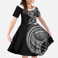 Samoan DNA Art Tattoo Family Matching Long Sleeve Bodycon Dress and Hawaiian Shirt Polynesian Pattern Black Color LT03 Daughter's Dress Black - Polynesian Pride
