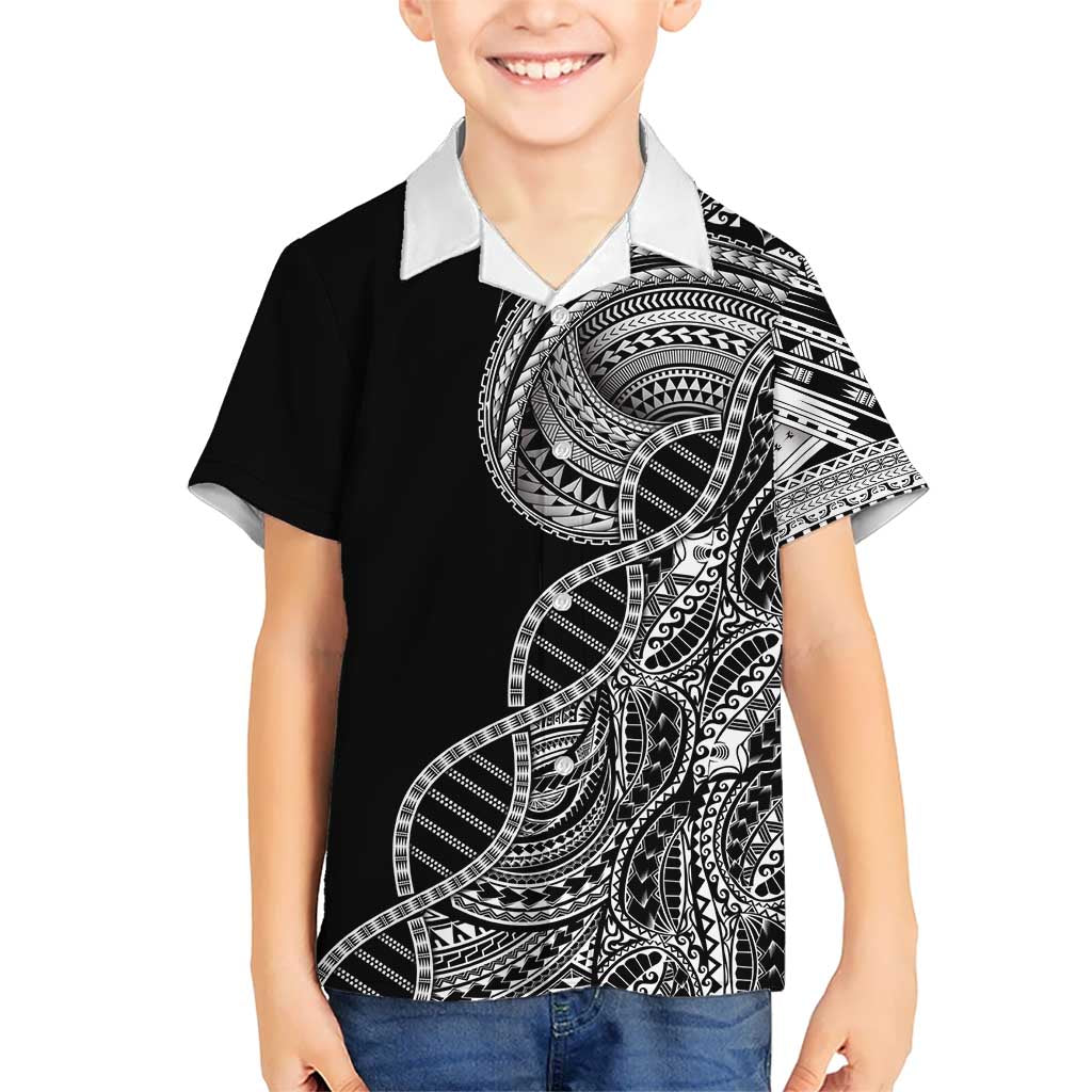 Samoan DNA Art Tattoo Family Matching Long Sleeve Bodycon Dress and Hawaiian Shirt Polynesian Pattern Black Color LT03 Son's Shirt Black - Polynesian Pride