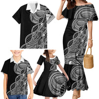 Samoan DNA Art Tattoo Family Matching Mermaid Dress and Hawaiian Shirt Polynesian Pattern Black Color