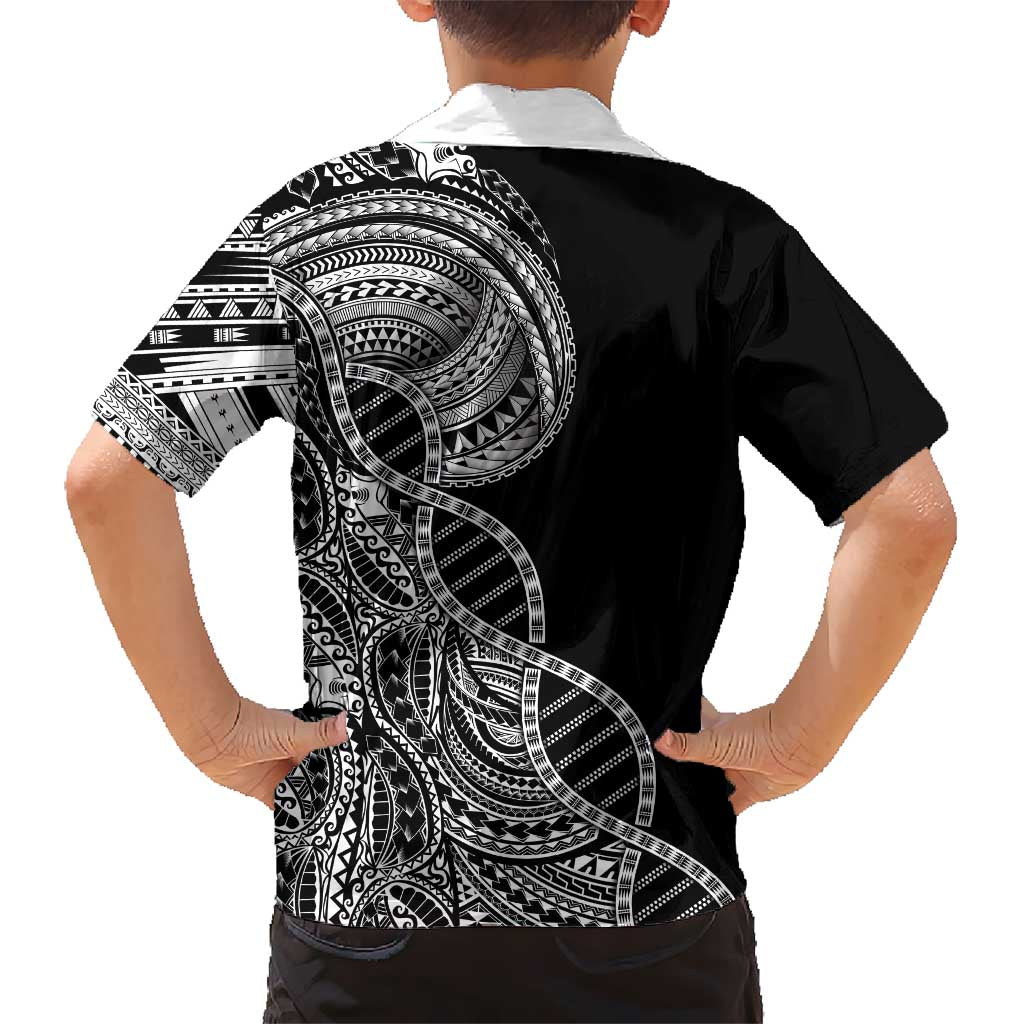 Samoan DNA Art Tattoo Family Matching Off The Shoulder Long Sleeve Dress and Hawaiian Shirt Polynesian Pattern Black Color LT03 - Polynesian Pride