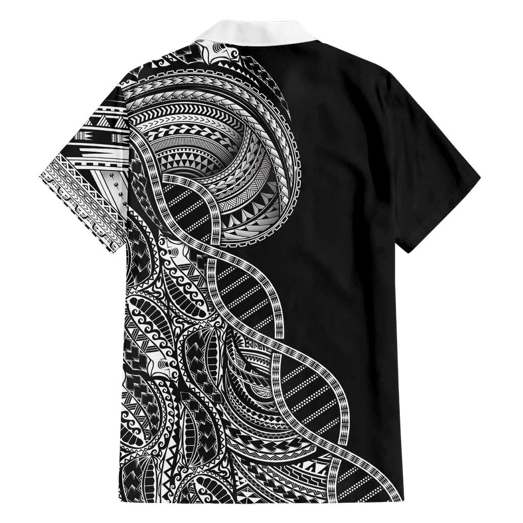 Samoan DNA Art Tattoo Family Matching Off The Shoulder Long Sleeve Dress and Hawaiian Shirt Polynesian Pattern Black Color LT03 - Polynesian Pride