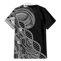 Samoan DNA Art Tattoo Family Matching Off Shoulder Maxi Dress and Hawaiian Shirt Polynesian Pattern Black Color