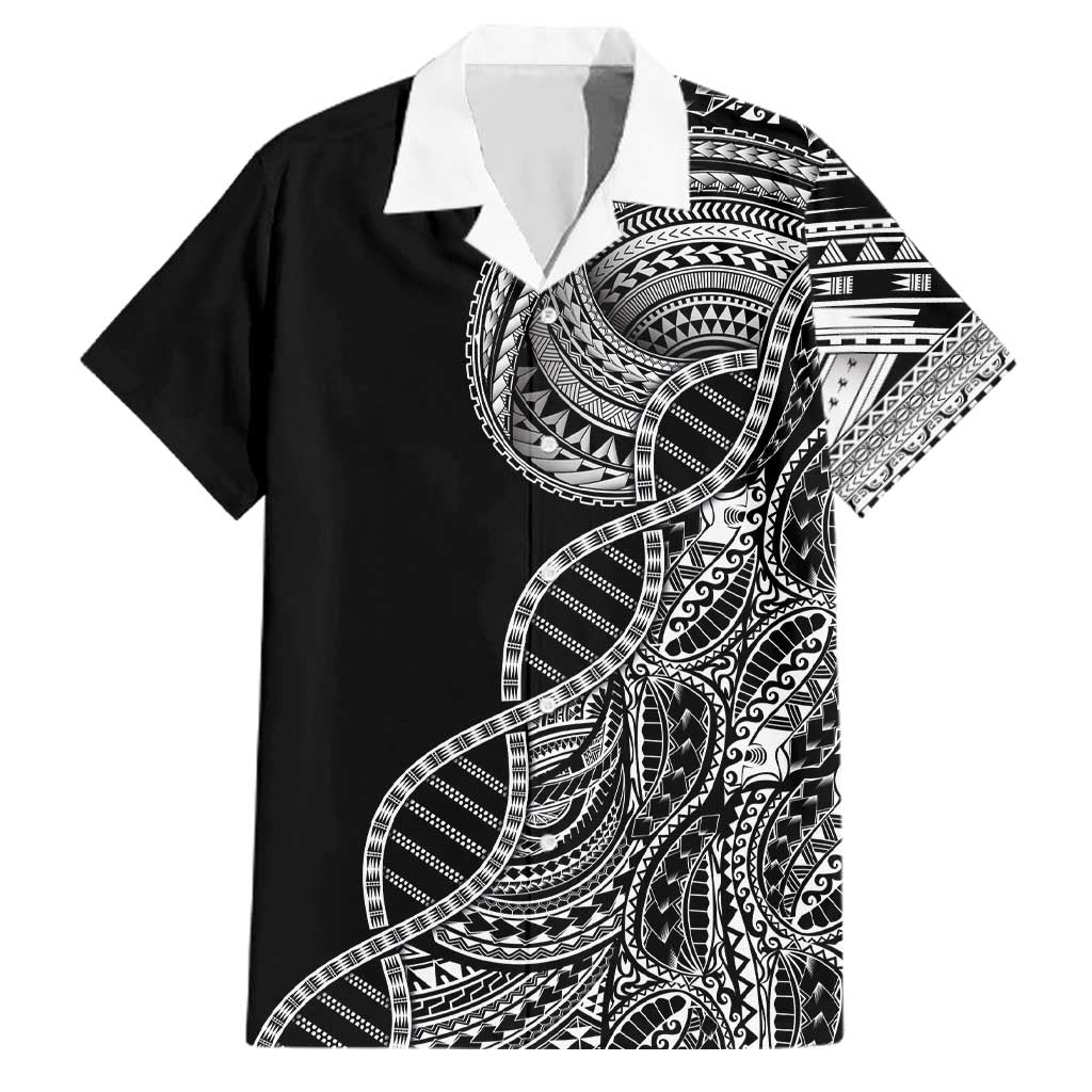 Samoan DNA Art Tattoo Family Matching Summer Maxi Dress and Hawaiian Shirt Polynesian Pattern Black Color