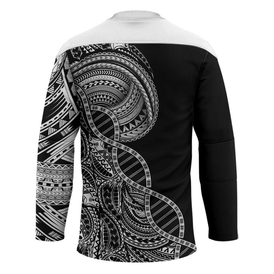 Samoan DNA Art Tattoo Hockey Jersey Polynesian Pattern Black Color