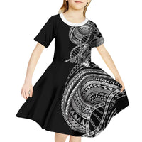 Samoan DNA Art Tattoo Kid Short Sleeve Dress Polynesian Pattern Black Color