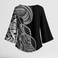 Samoan DNA Art Tattoo Kimono Sleeve Blouse Polynesian Pattern Black Color