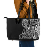 Samoan DNA Art Tattoo Leather Tote Bag Polynesian Pattern Black Color