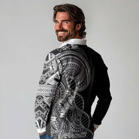 Samoan DNA Art Tattoo Long Sleeve Polo Shirt Polynesian Pattern Black Color