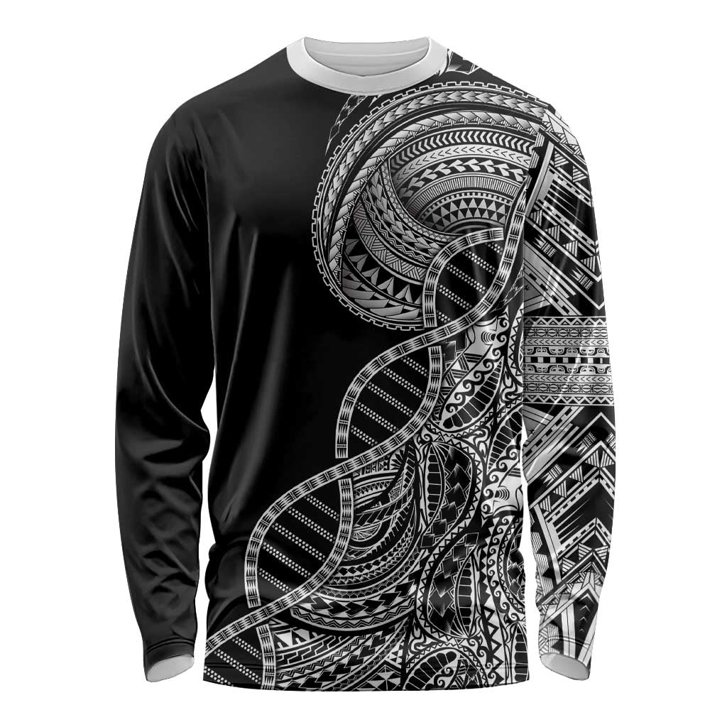 Samoan DNA Art Tattoo Long Sleeve Shirt Polynesian Pattern Black Color