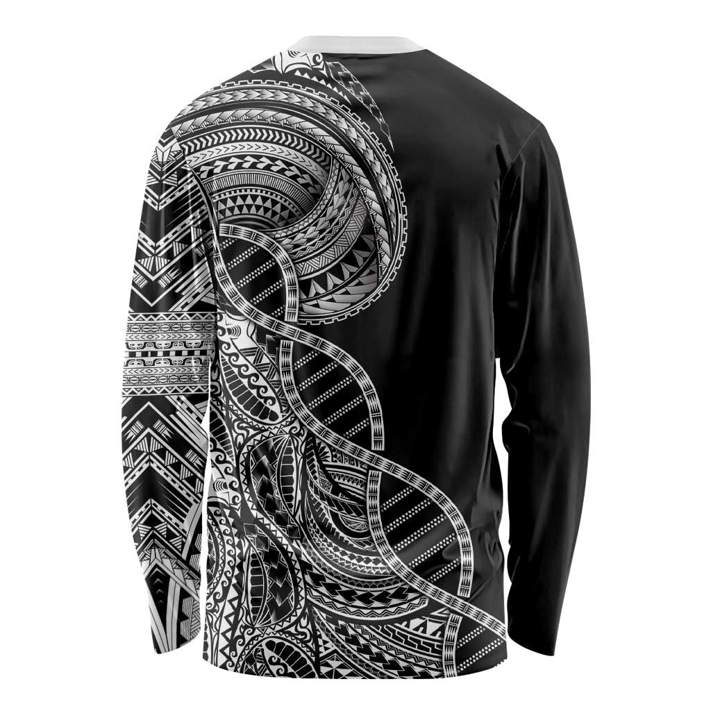 Samoan DNA Art Tattoo Long Sleeve Shirt Polynesian Pattern Black Color