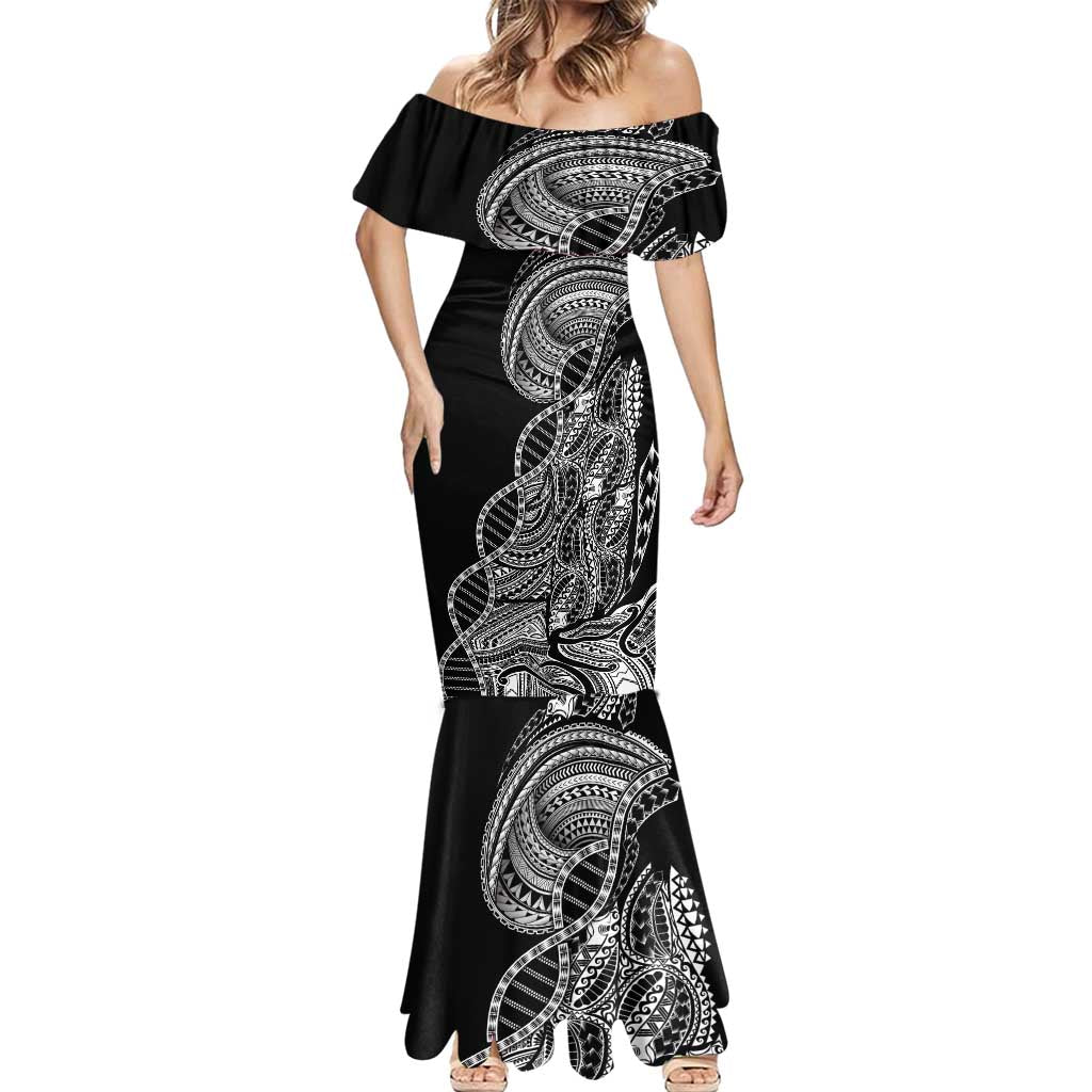 Samoan DNA Art Tattoo Mermaid Dress Polynesian Pattern Black Color