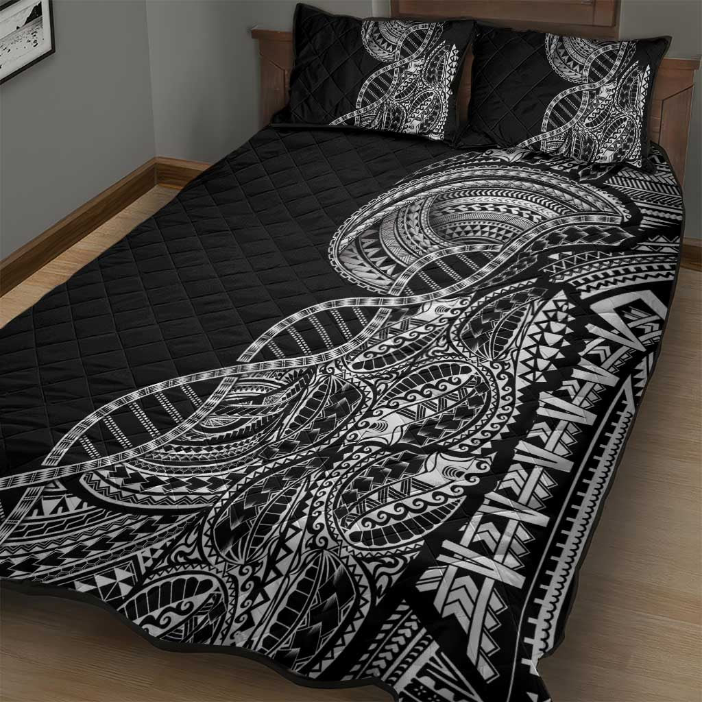 Samoan DNA Art Tattoo Quilt Bed Set Polynesian Pattern Black Color