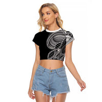 Samoan DNA Art Tattoo Raglan Cropped T Shirt Polynesian Pattern Black Color
