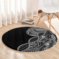 Samoan DNA Art Tattoo Round Carpet Polynesian Pattern Black Color