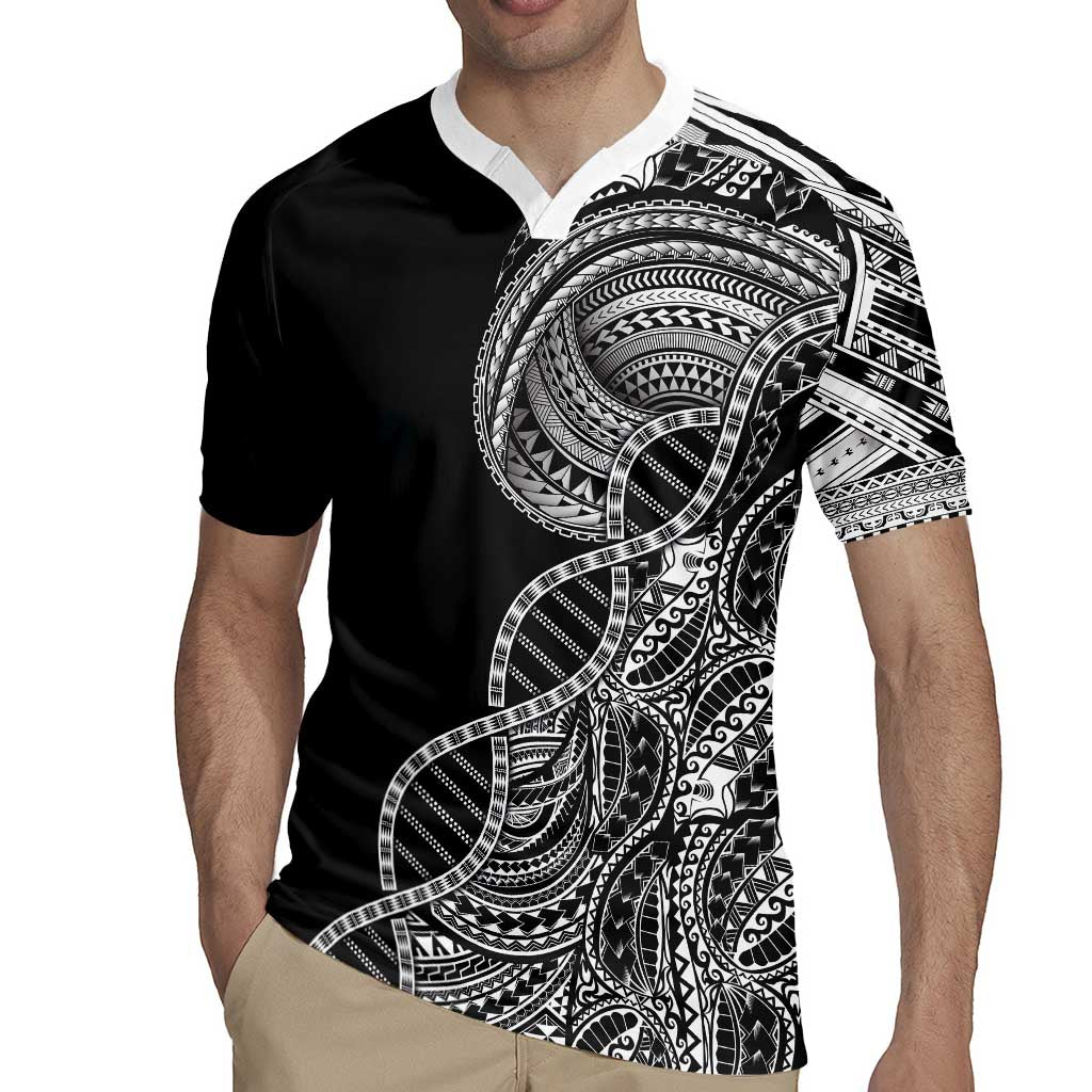 Samoan DNA Art Tattoo Rugby Jersey Polynesian Pattern Black Color