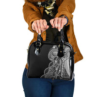 Samoan DNA Art Tattoo Shoulder Handbag Polynesian Pattern Black Color