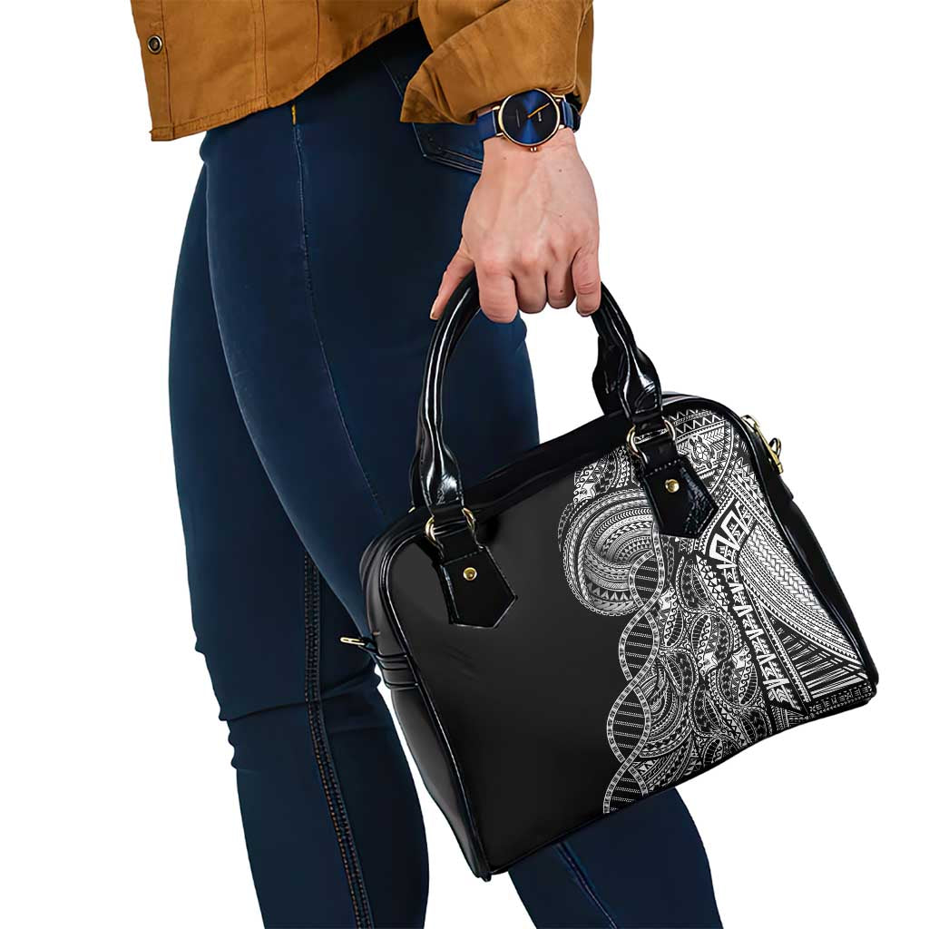 Samoan DNA Art Tattoo Shoulder Handbag Polynesian Pattern Black Color