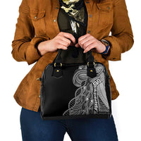 Samoan DNA Art Tattoo Shoulder Handbag Polynesian Pattern Black Color