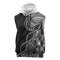 Samoan DNA Art Tattoo Sleeveless Zip Hoodie Polynesian Pattern Black Color