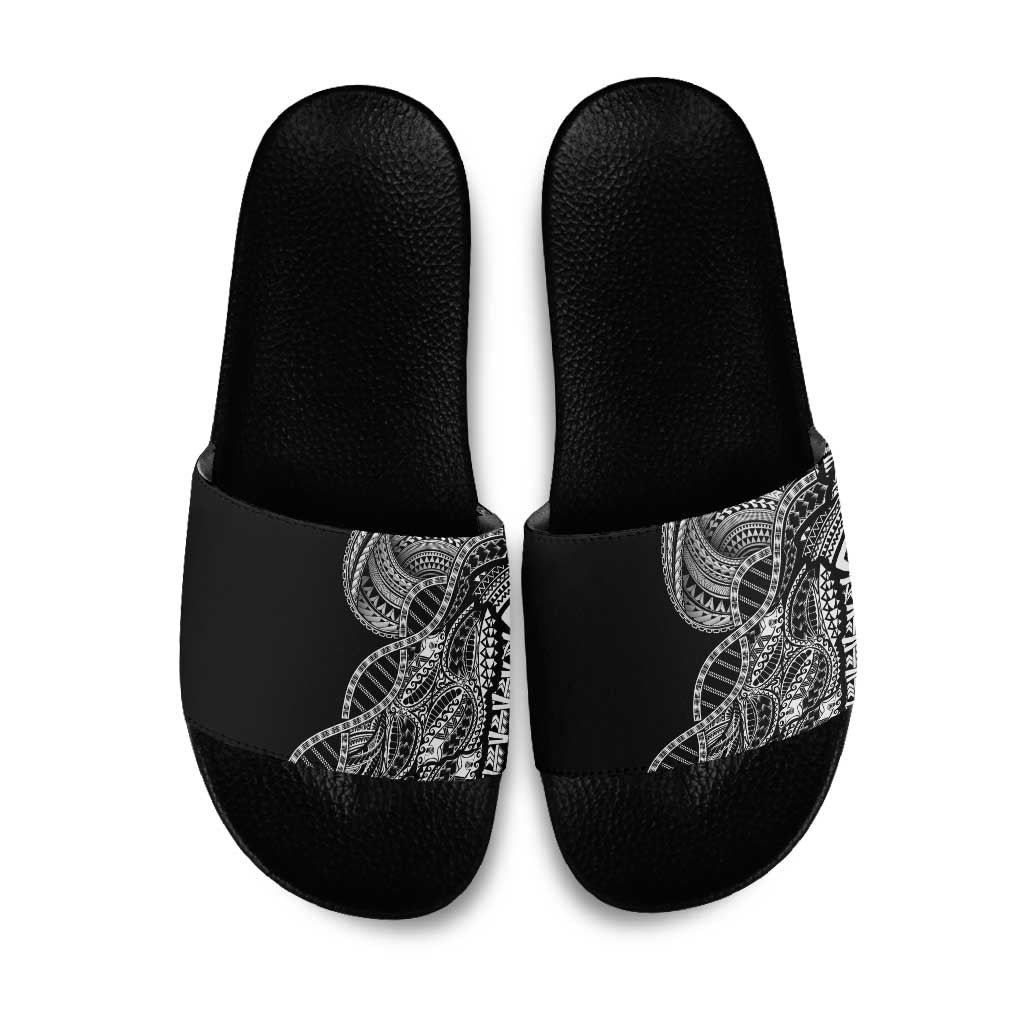 Samoan DNA Art Tattoo Slide Sandals Polynesian Pattern Black Color