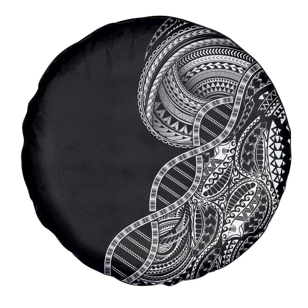 Samoan DNA Art Tattoo Spare Tire Cover Polynesian Pattern Black Color