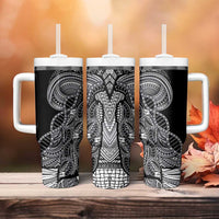 Samoan DNA Art Tattoo Tumbler With Handle Polynesian Pattern Black Color